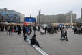 Tourists and shoppers enjoy on Alexandra plats in Berlin