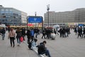 Tourists and shoppers enjoy on Alexandra plats in Berlin