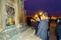 Tourists sightseeing at night at Iconic Charles Bridge Prague city Czechia Royalty Free Stock Photo