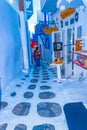 Nice cobbled commercial street of Chora Mykonos Cyclades Greece Royalty Free Stock Photo