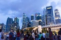 Tourists at the Singapore Merlion Park and Night Cityscape photo Royalty Free Stock Photo