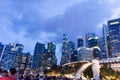 Tourists at the Singapore Merlion Park and Night Cityscape photo Royalty Free Stock Photo