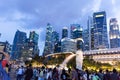 Tourists at the Singapore Merlion Park and Night Cityscape photo Royalty Free Stock Photo