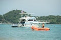 Tourists sit on a rubber boat at samui islands