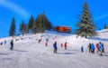 Tourists on the ski slope in Brasov