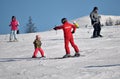 Tourists skiing in Bukovel