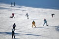 Tourists skiing in Bukovel