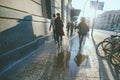 Tourists spend their time in the streets of Barcelona