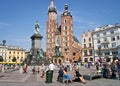 Tourists on the Square Market in Krakow, Poland Royalty Free Stock Photo