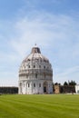 Tourists on Square of Miracles visiting Leaning Tower in Pisa, Italy Royalty Free Stock Photo