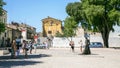 Tourists on square Place des Arenes in Nimes Royalty Free Stock Photo
