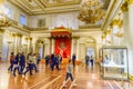 Tourists in the St. George Hall of State Hermitage Museum. Saint Petersburg. Russia