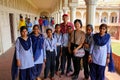 Tourists standing in colonnade walkway leading to Diwan-i- Khas, Agra Fort, Uttar Pradesh, India