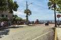 Tourists standing in line in order to take picture at famous tourist attraction Southernmost point. Key West. Florida. Royalty Free Stock Photo