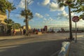 Tourists standing in line in order to take picture at famous tourist attraction Southernmost point. Key West. Royalty Free Stock Photo