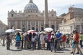 Tourists standing in a line at St Peters Church