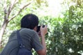 Tourists are standing taking pictures of nature.