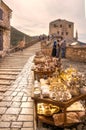 Tourists on the Stari Most - Iconic bridge in Bosnia