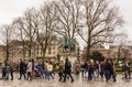 Tourists with statue of Charlemagne