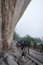 Tourists on steep mountain trail in Huashan mountain Royalty Free Stock Photo