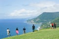 Tourists stop to take in view and the distant Sea Cliff Bridge a