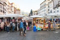 Tourists on street market on square Campo de Fiori