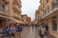 Tourists on the streets of the historic center of Corfu Royalty Free Stock Photo