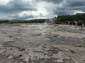 Tourists at Strokkur geyser in Haukadalur