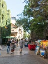 Tourists stroll through the center of Santiago de Chile, in the