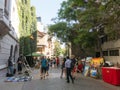 Tourists stroll through the center of Santiago de Chile, in the