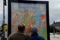Tourists studing city map in copenhagen denmark