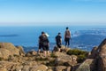 Tourists at the stunning summit of Mount Wellington overlooking Hobart and the south coast Royalty Free Stock Photo