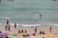 Tourist sunbathe or bath on the sea in El Arenal beach in Mallorca Royalty Free Stock Photo