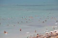 General view over Tourists sunbathing or bathing on the sea in El Arenal beach in Mallorca Royalty Free Stock Photo
