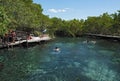 Tourists swimming in the Cenote Yalahau, Holbox, Quintana Roo, Mexico