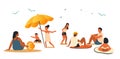 tourists in swimsuits relaxing on tropical beach people enjoying summer vacation time to travel concept horizontal Royalty Free Stock Photo