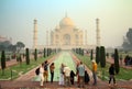 Tourists in Taj Mahal - famous mausoleum in India