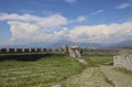 Tourists take pictures of beautiful landscapes on ruins Rozafa Castle in Shkoder, Albania Royalty Free Stock Photo