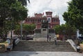 Tourists take pictures in front of the simon bolivar monument in casco viejo panama city