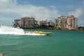 Tourists take a speedboat ride in Miami, Florida