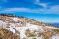 Tourists taking photos of the beautiful scenery and skiing around Deogyusan,South Korea. Royalty Free Stock Photo