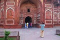 Tourists taking photos in front of Jahangiri Mahal in Agra Fort, Uttar Pradesh, India Royalty Free Stock Photo