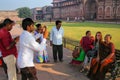 Tourists taking photos outside Jahangiri Mahal in Agra Fort, Uttar Pradesh, India