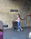 Platform 9 3/4 at King`s Cross Train Station in London