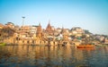 Tourists taking the popular boat tour on the sacred Ganges river in Varanasi, Utta