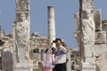Tourists taking selfie at the hercules gate in the ancient city of Ephesus Turkey