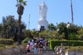 Tourists taking the steps to view the statue of the Immaculate Conception or Virgin Mary at San CristÃÂ³bal Hill, Santiago. The