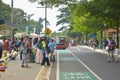 Tourists at Taman Mini Indonesia Indah (TMII) are waiting for an electric tourist car