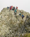 Tourists on their way to the popular Rysy peak. Tatra Mountains.