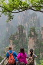 Tourists in Tianzi Avatar mountains nature park - Wulingyuan China